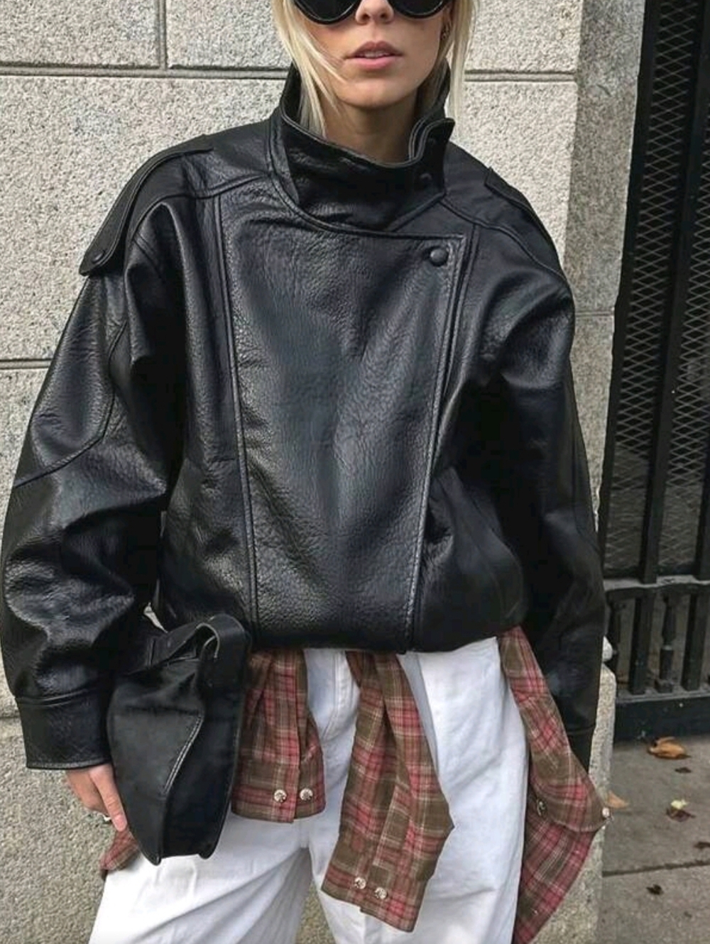 Black Faux Leather High-Neck Jacket - Women's Coat - Picture 9 of 9